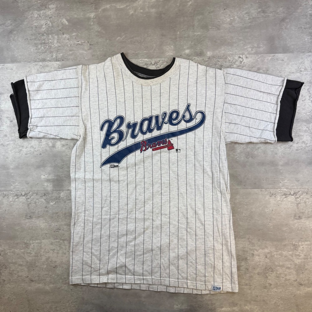 Vintage Salem Sportswear Atlanta Braves Pinstripe T-Shirt L Made in USA 90s MLB